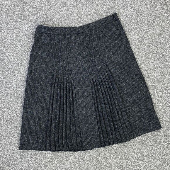 Halogen Speckled Tweed Pleated Skirt Black Gray 2 A Line Academia Knee Length - Picture 13 of 13